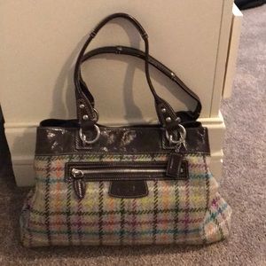 Coach colorful plaid wool and leather purse